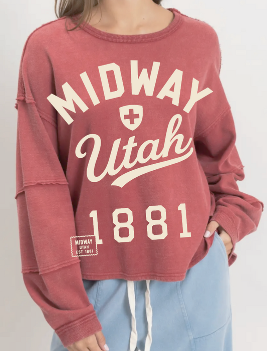 Midway 1881 Red Raw Hem Long Sleeve