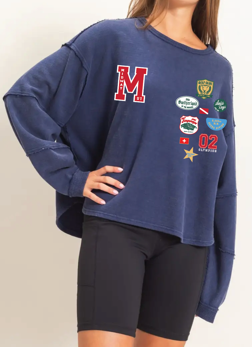 Midway Patches Navy Raw Hem Long Sleeve
