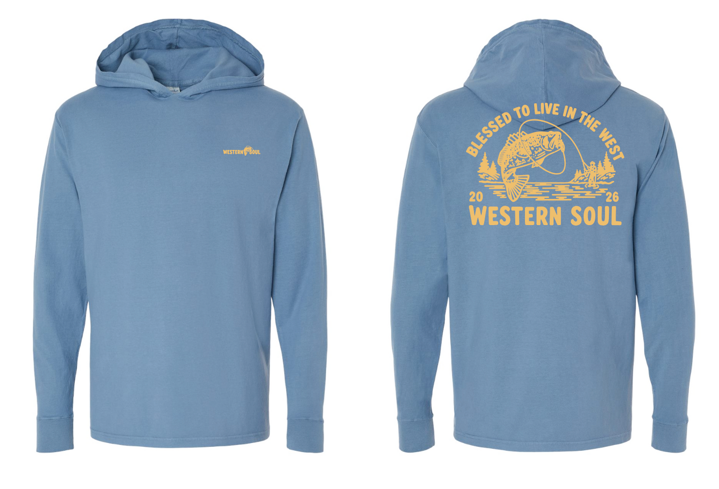 Fishing Blue Hooded Long Sleeve