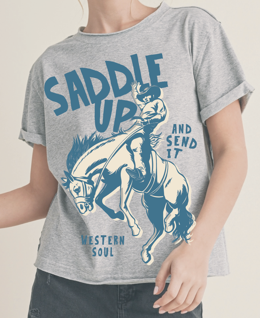 Saddle Up Grey Cuff Tee
