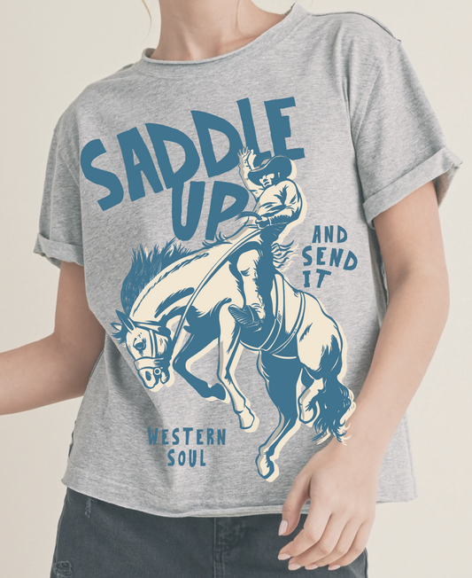 Saddle Up Grey Cuff Tee
