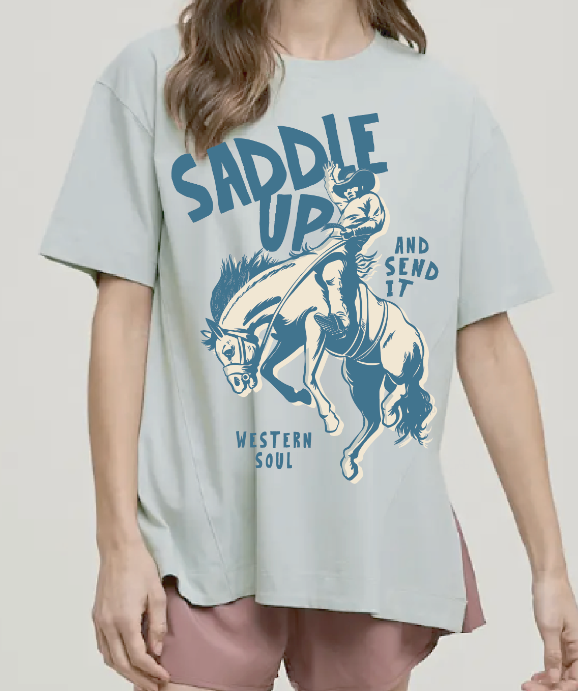 Saddle Up Sage Slit Side Tee