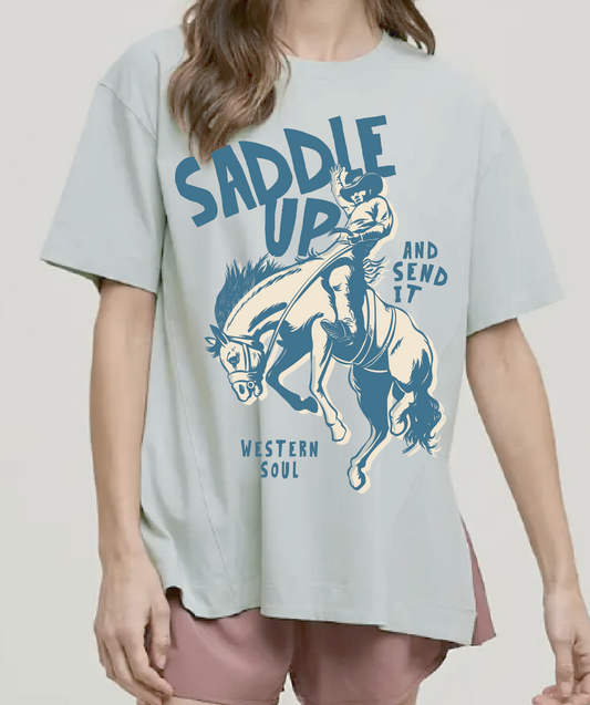 Saddle Up Sage Slit Side Tee