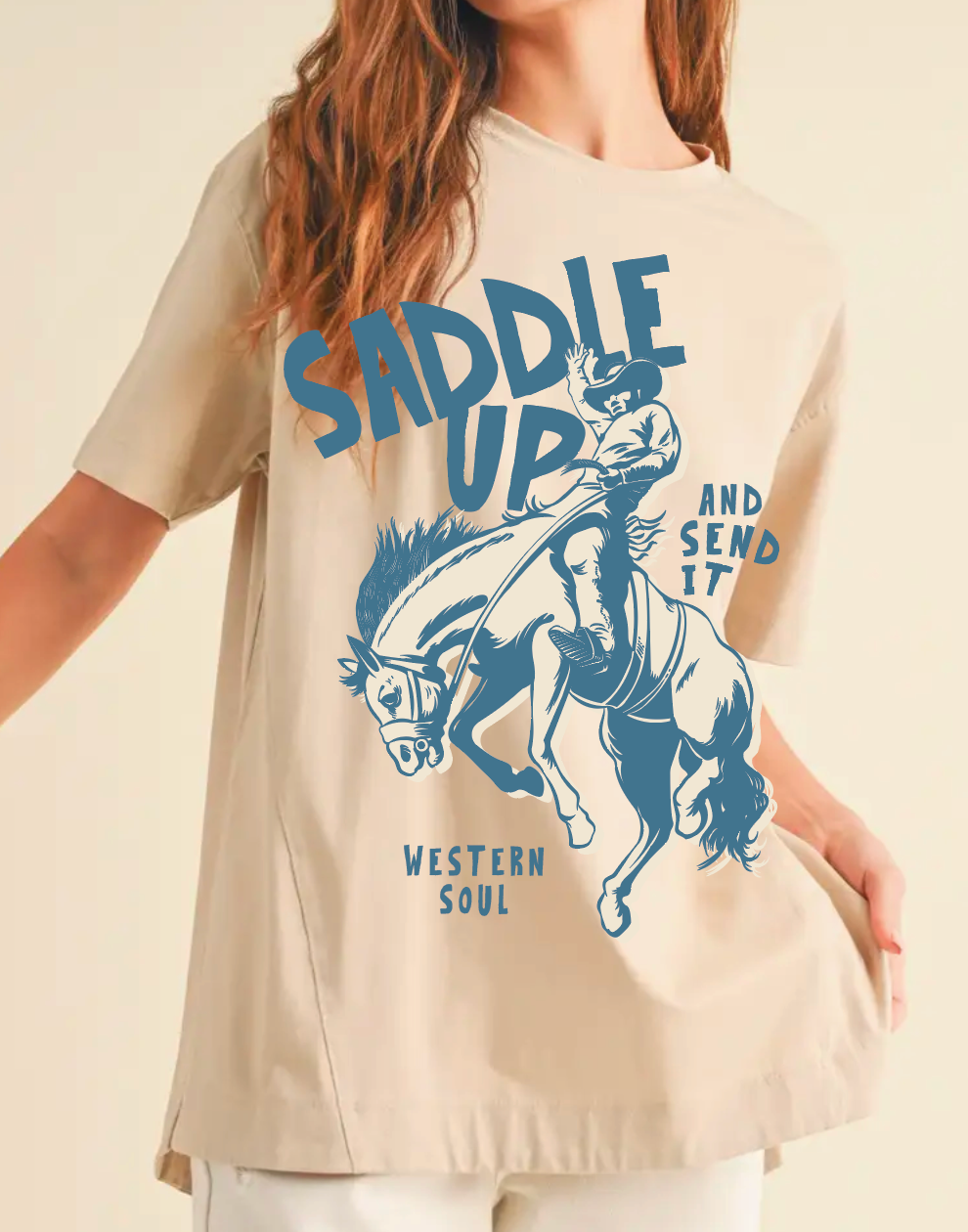 Saddle Up Cream Slit Side Tee