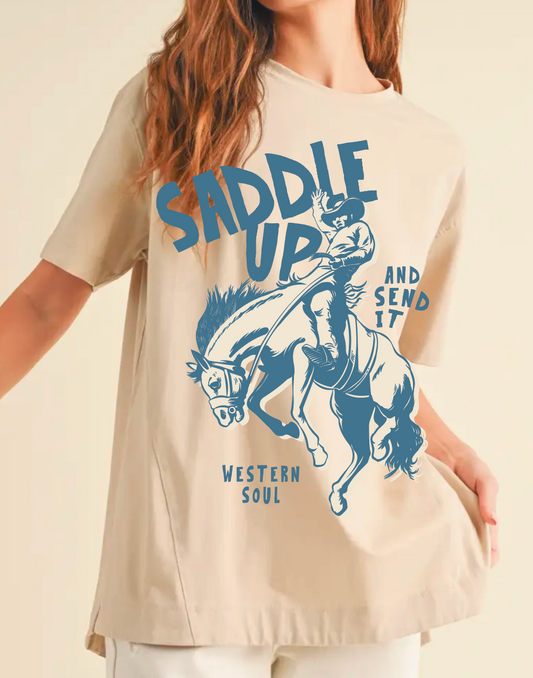Saddle Up Cream Slit Side Tee