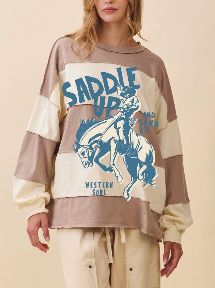 Saddle Up Tan Boxy Striped Long Sleeve