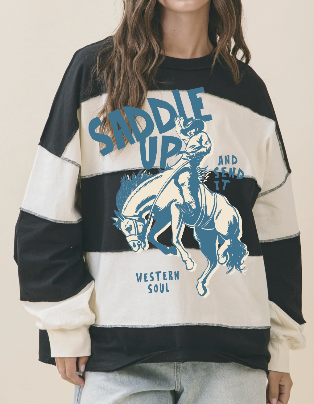 Saddle Up Black Boxy Striped Long Sleeve