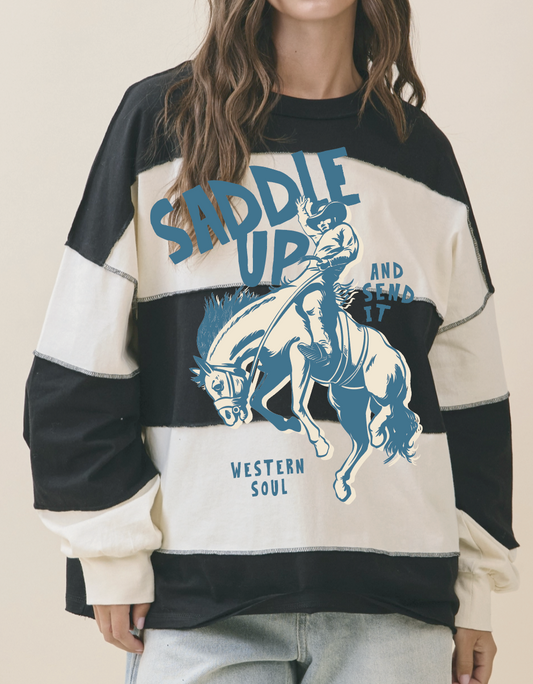 Saddle Up Black Boxy Striped Long Sleeve