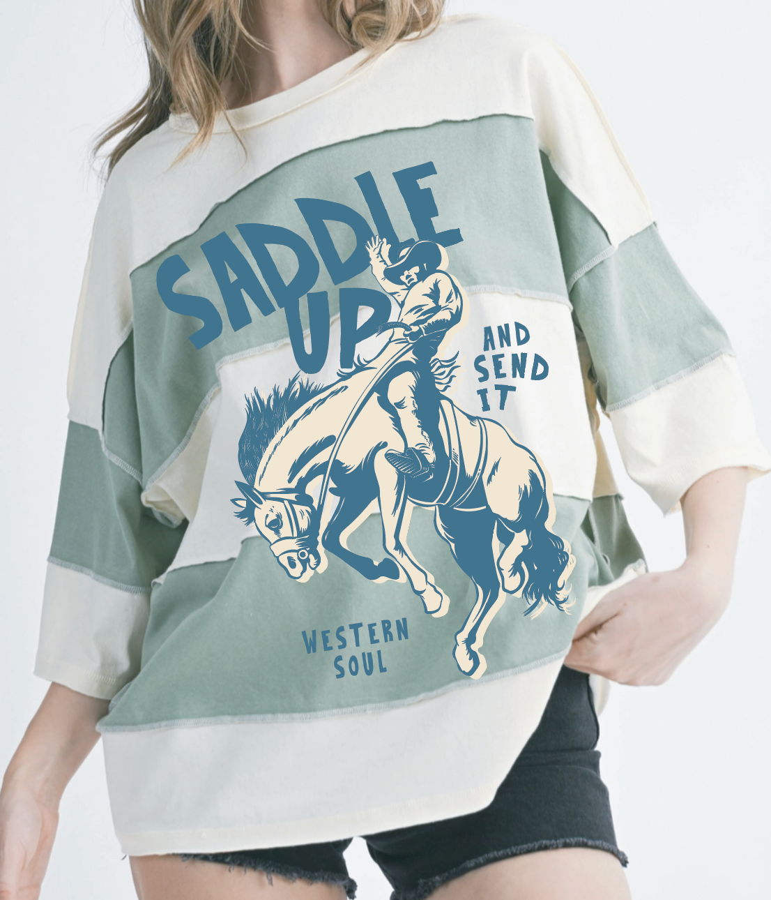 Saddle Up Sage Boxy Striped Tee