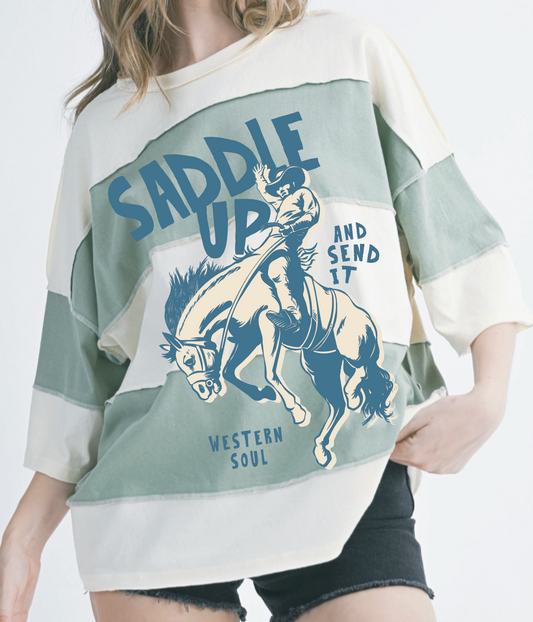 Saddle Up Sage Boxy Striped Tee