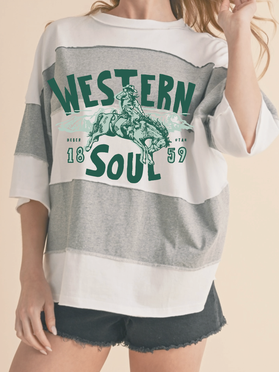 Timp Cowboy Grey Boxy Striped Tee