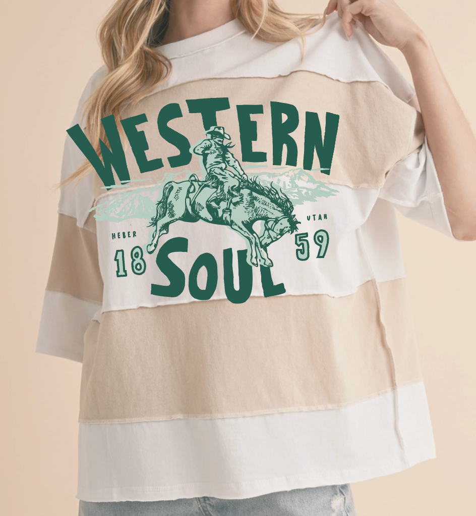 Timp Cowboy Tan Boxy Striped Tee