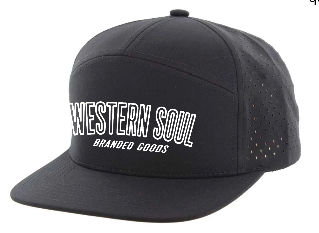 Outline Letter Black 7 panel Hat